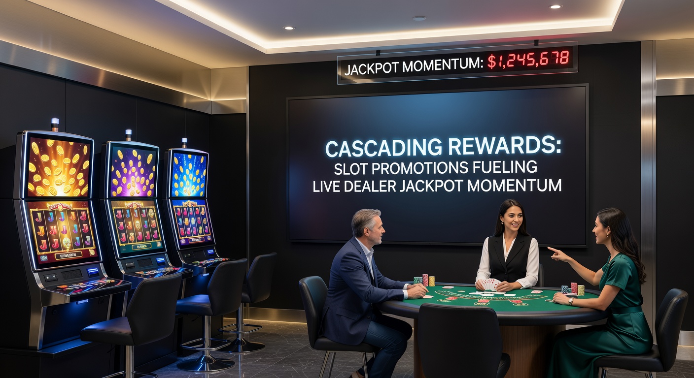 Live dealer spinning a roulette wheel with overlaid slot bonus icons cascading toward a glowing jackpot display