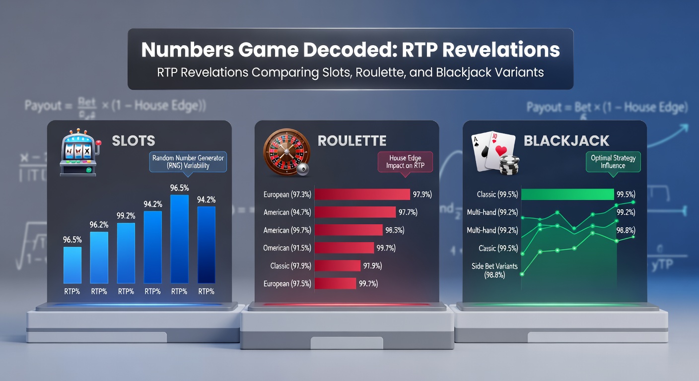 Close-up of a roulette wheel in motion beside RTP charts comparing European, American, and French variants, with green baize table and scattered chips