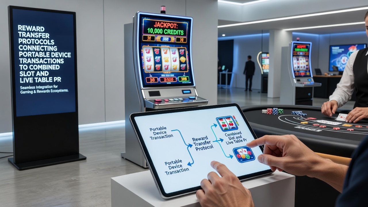 Diagram showing data flow from portable devices to integrated slot and live table reward pools