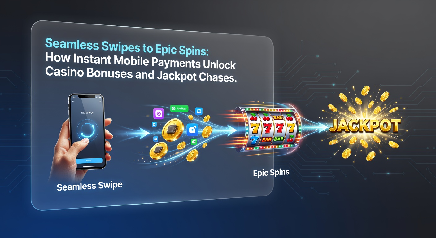 Dynamic casino slot machine screen exploding with jackpot symbols, overlaid by a mobile payment notification banner