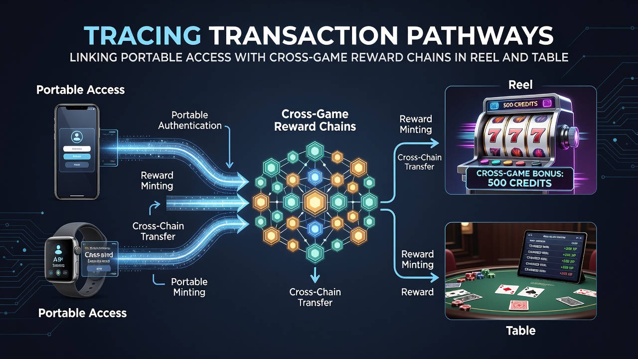 Illustration of reward chain connections between mobile wallets, slot machines, and live dealer tables