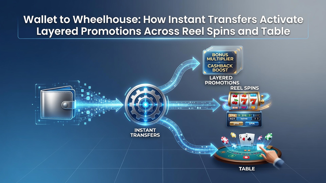 Layered casino promotions linking slot reel spins to live table game jackpots via instant transfers